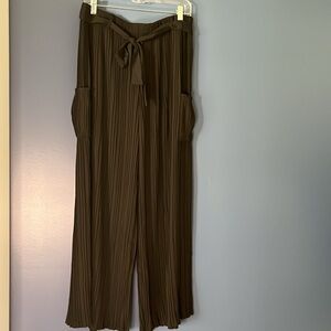 Alice Blue- wide leg sheer pleat high waisted palazzo pants with tie belt black